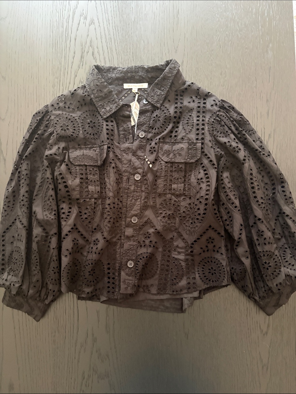 Love the Label NWT Eyelet Button-Front Blouse Jacket with tank - Black Medium